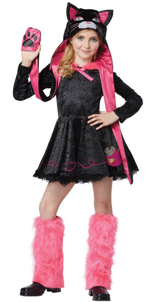 SASSY CAT black pink kitty girls meow cute dress halloween costume SMALL 6-8