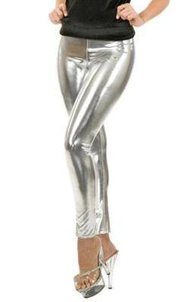 silver LEGGINGS liquid metal adult womens sexy shiny halloween costume LARGE