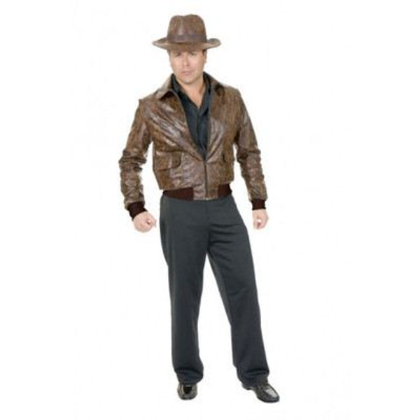 DISTRESSED FAUX LEATHER JACKET brown indiana jones mens halloween costume LARGE