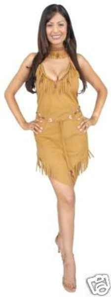 POCAHONTAS INDIAN tan fringe dress native american princess halloween costume L