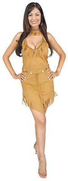 POCAHONTAS INDIAN tan fringe dress native american princess halloween costume S