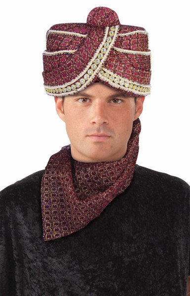 maroon Maharaja Turban Maharaji indian Hat adult mens halloween costume accessory