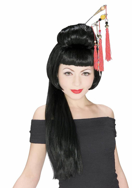 Geisha Wig Asian Girl Chinese Black Hair Halloween Costume Accessory