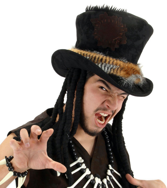 Witch Doctor Top Hat with Dreadlocks Adult