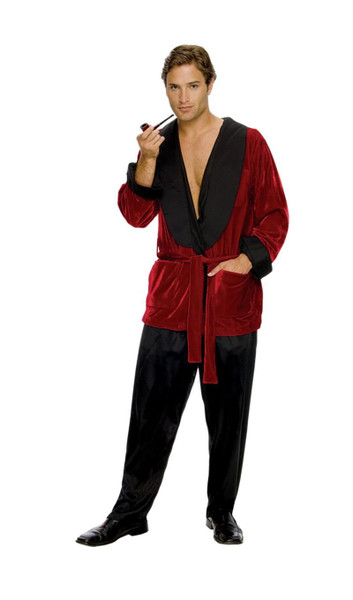 HUGH HEFNER ROBE playboy mens smoking jacket red holiday halloween costume