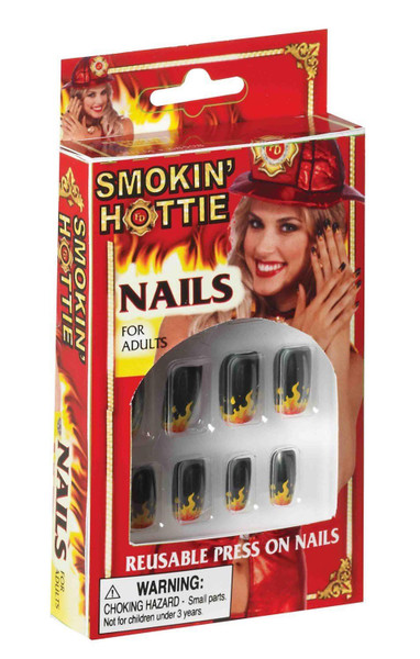 Reusable Press on Nails Flames Design Smokin' Hottie Firefighter Flame