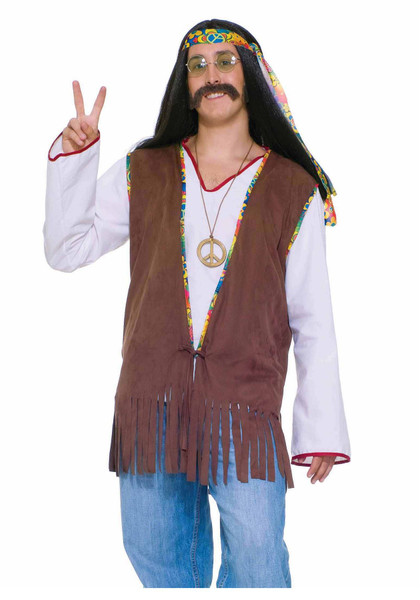 HIPPIE VEST sonny and cher fringe adult mens 70s 60s halloween costume woodstock