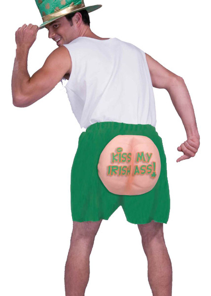 KISS MY IRISH ASS boxer shorts green funny mens st. patrick day costume