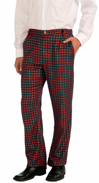 Plaid Pants Christmas Red and Green Mens Costume Size Large (Waist: 34 to 38 inches - Elastic)