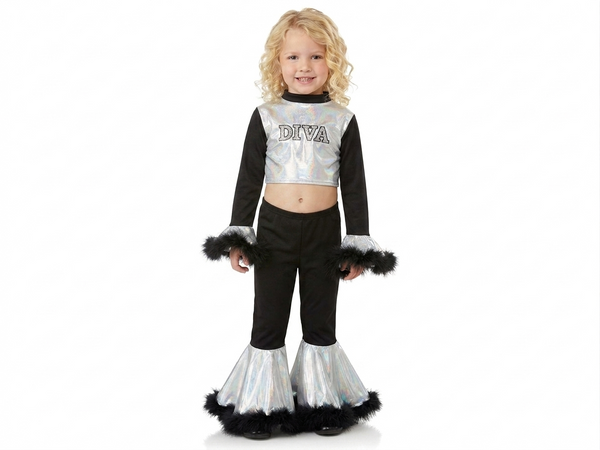 Y2K Pop Star Diva Costume Kids Blonde Bell Bottoms Faux Fur Disco Singer Cosplay