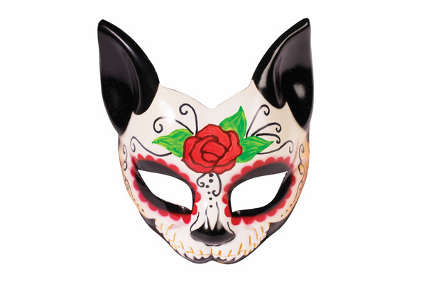 Day of the Dead Cat Mask adult womens Halloween costume accessory