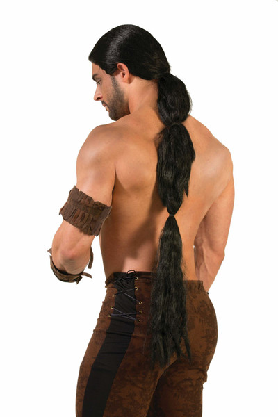black Long Ponytail Wig Medieval Renaissance Fantasy  Game of Thrones adult mens Halloween costume accessory