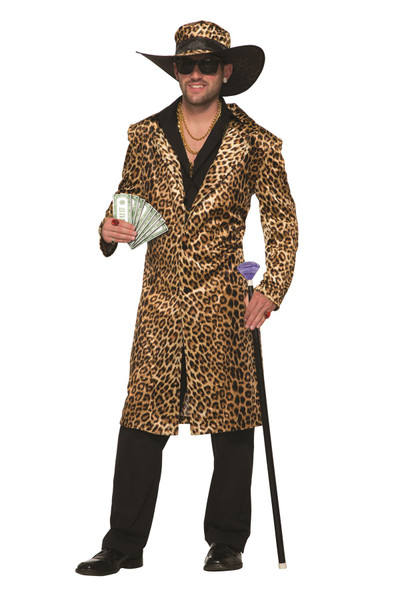 Funky Leopard Pimp Jacket and Hat Mens Costume Standard Size