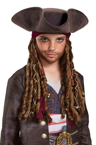 Child Captain Jack Sparrow Potc5 Pirate Hat Bandana & Dreads