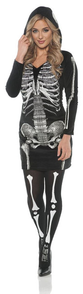 Womens Skeleton Skeletal Hoodie Dress Costume