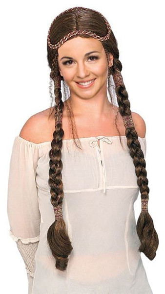 Brown Renaissance Lady Braided Wig Medieval Maiden Costume Accessory