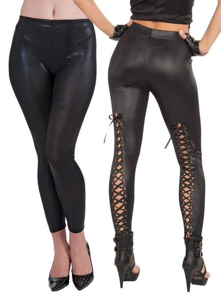 Sexy Bad Biker Lace Up Leggings Halloween Costume Accessories Adult Women Black