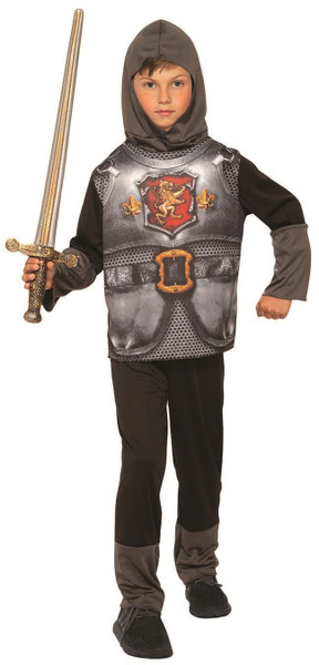 Boys Knight King Armor Printed Shirt Pants Hood Child Sized Halloween Costume