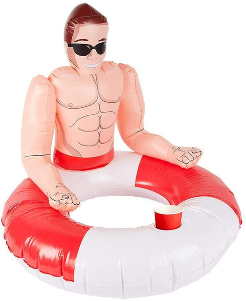 Inflatable Lifeguard Hunk Swim Ring, Red & White