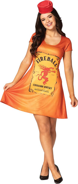 Fireball Skater Dress Costumes Whiskey Drink Dress Up Party Cosplay Costume, Women's Sizes Medium-Large 8-14