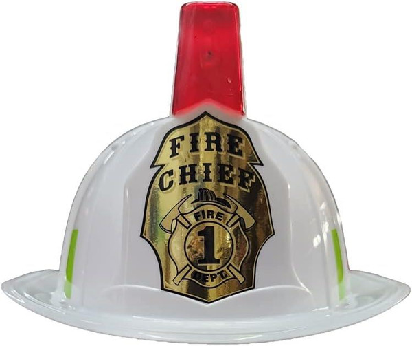 Fire Helmet Hat White firefighter lights kids boys toy dress up costume Aeromax