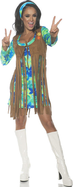 Underwraps Women's 1960s Retro Hippie Costume Set, Blue, Medium