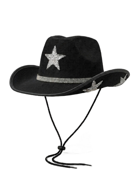 Black Cowboy Hat With Stars Western Cowgirl Costume Party Rodeo Festival Hat