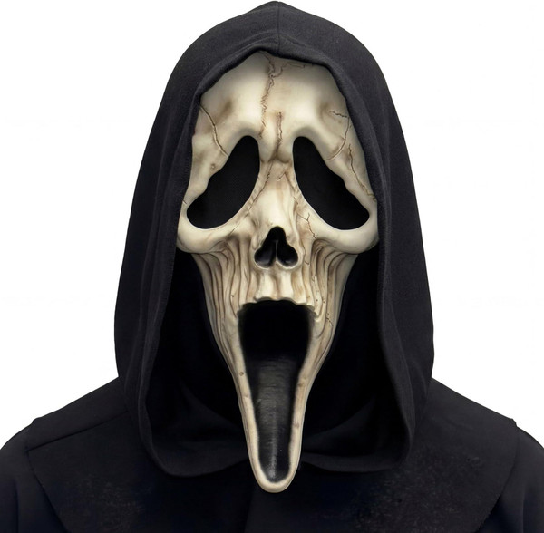 Fun World Ghost Face Adult Reaper Mask, One Size Fits Most, Tan/Black