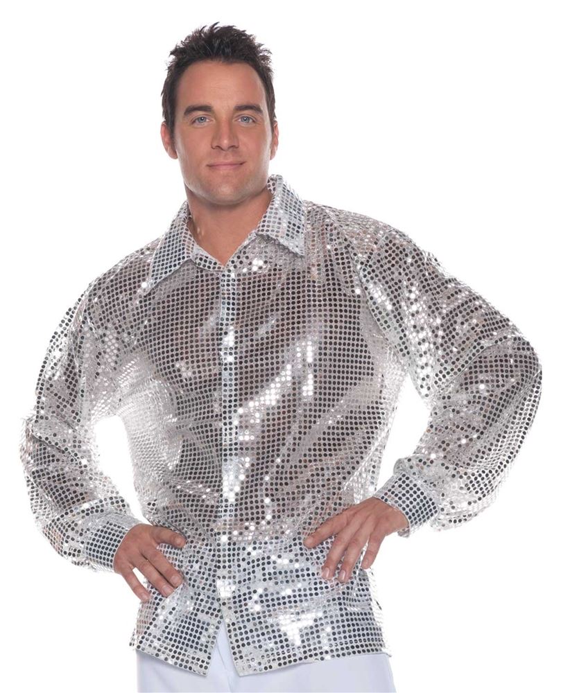 metallic silver dress shirt Metallic Shirts for Men's Button Down Regular Fit Shiny Prom Party Dress  Shirt