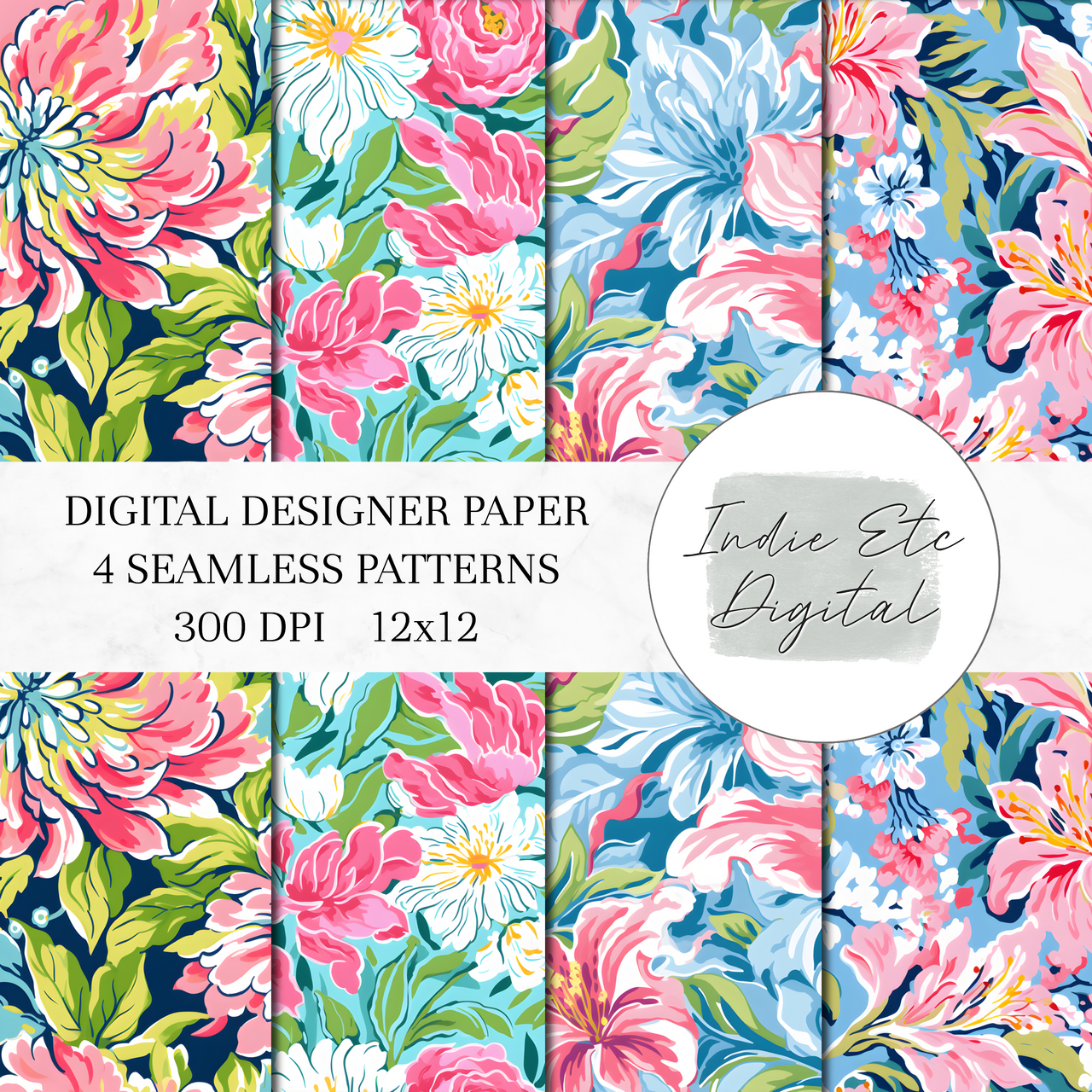 Bright Floral Pattern Pack Seamless Sublimation Design (Digital Download,  PNG)