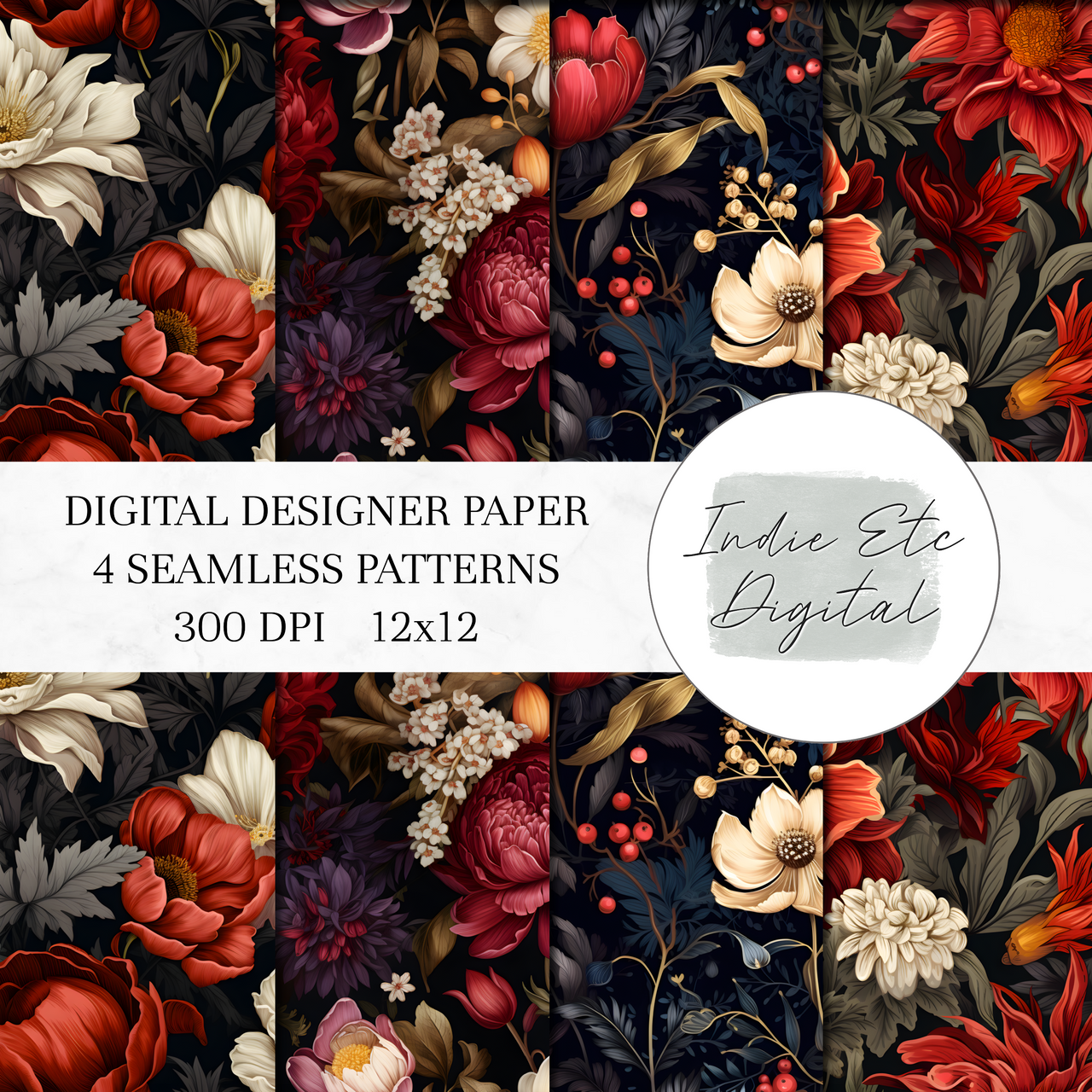 Dark Moody Floral Pattern Pack Seamless Sublimation Design (Digital  Download, PNG)