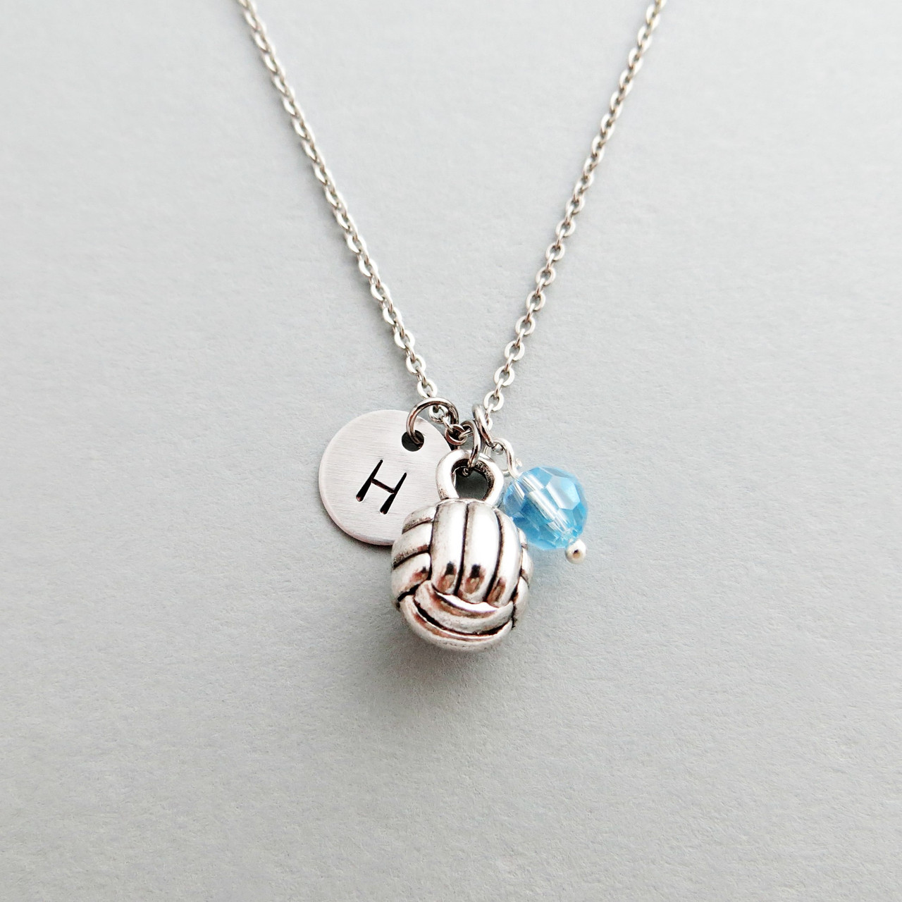 Volleyball Charm Necklace Personalized Initial and Bead Color