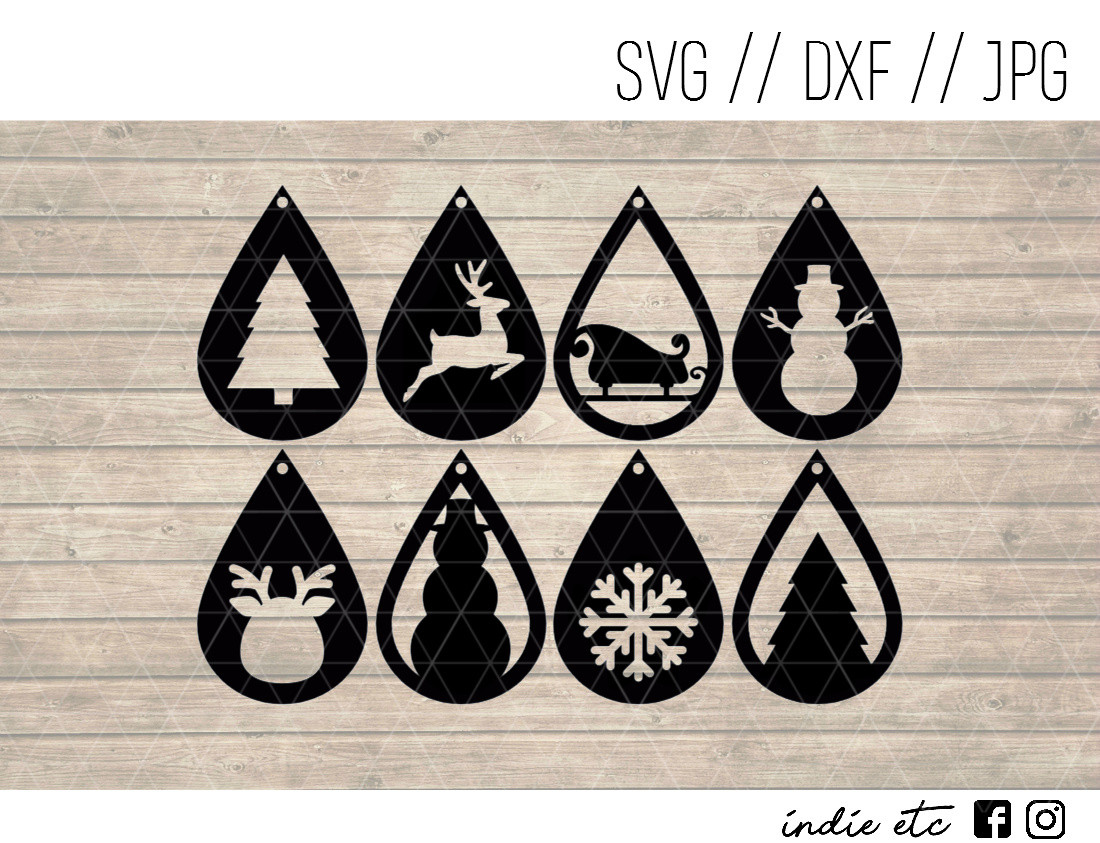 Teardrop Christmas Earrings Digital Art File Svg Jpeg Dxf