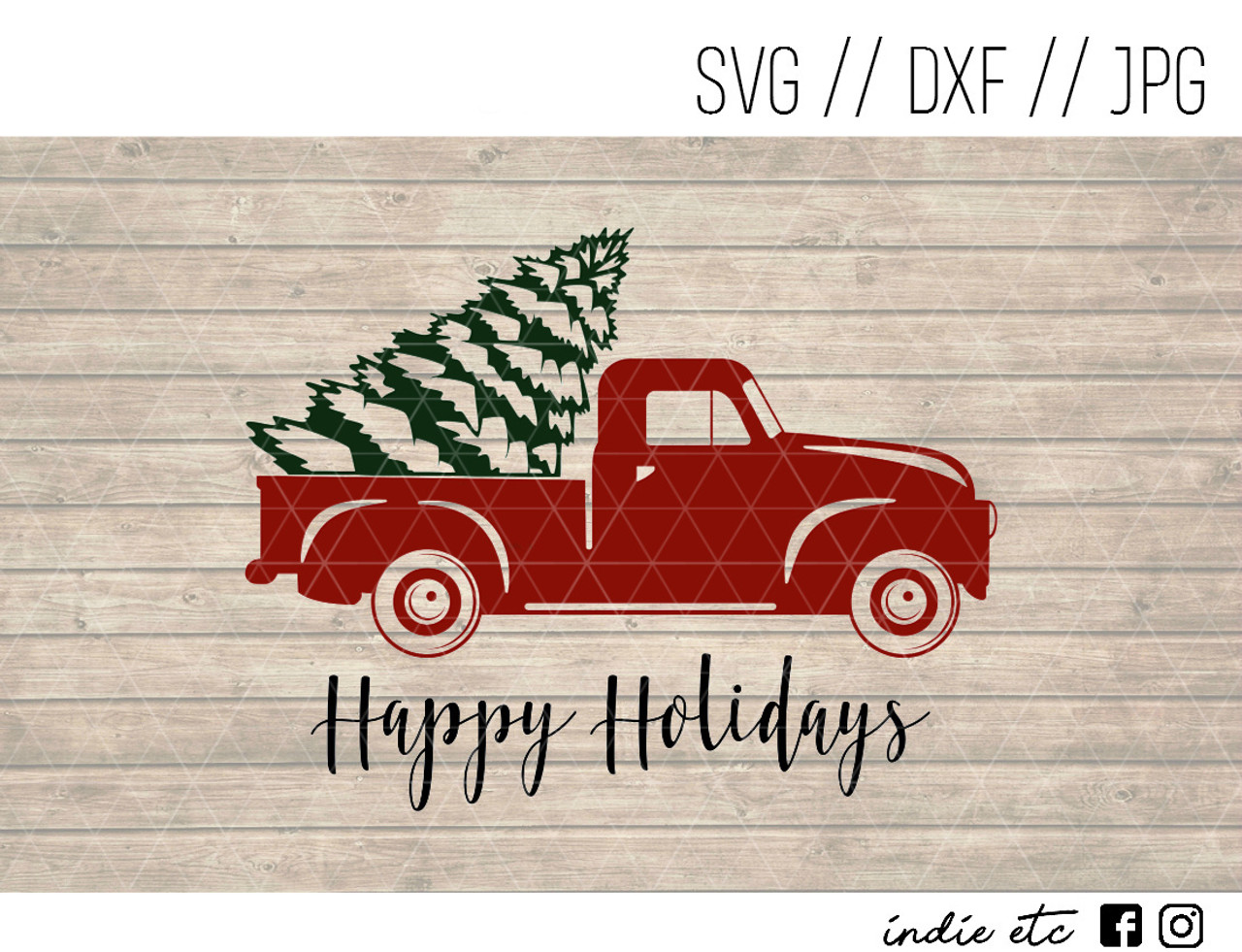 Happy Holidays Digital Art File Red Truck And Tree