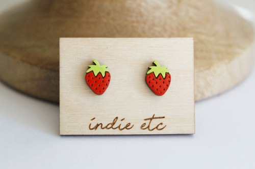 wood strawberry earrings