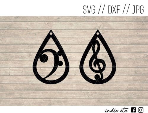 Teardrop Music Earrings Digital Art File Svg Jpeg Dxf