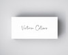 Dove White place card printed with guest name in black ink – elegant and timeless in a smooth white finish.
