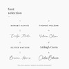 Font style selection guide for personalised place cards, showing a variety of elegant typefaces for bespoke event stationery.