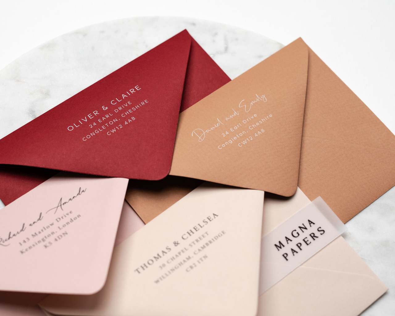 printed envelopes, envelope addressing, white ink printing