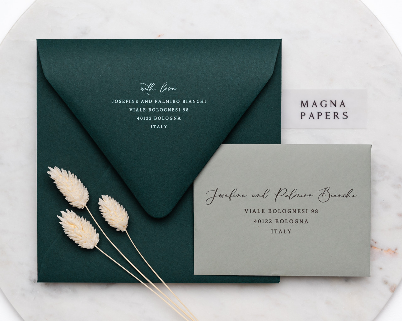 Square hunter green envelopes