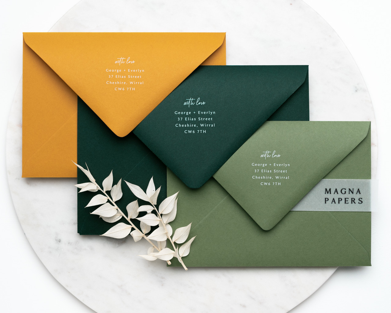 green wedding envelopes