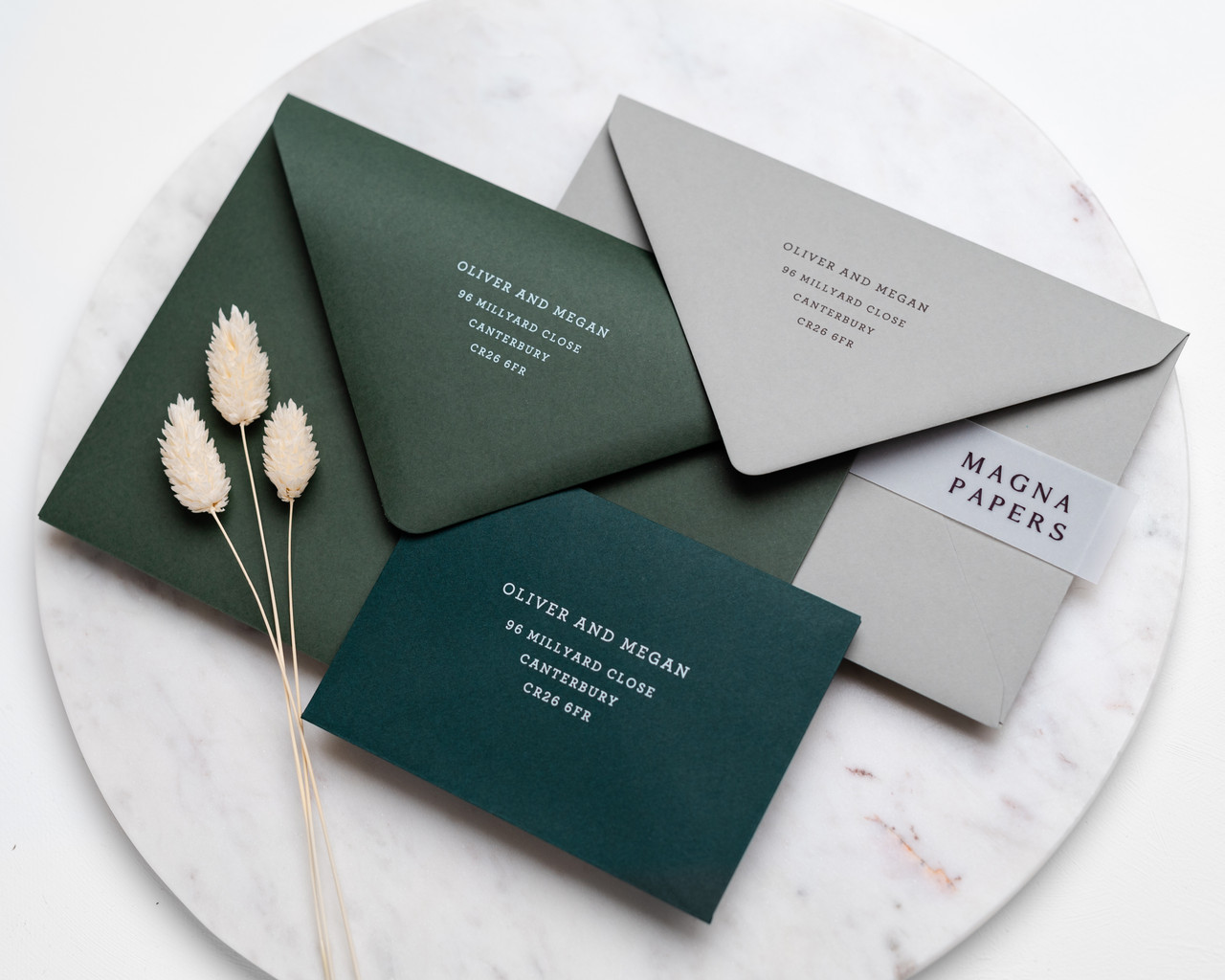 green wedding envelopes