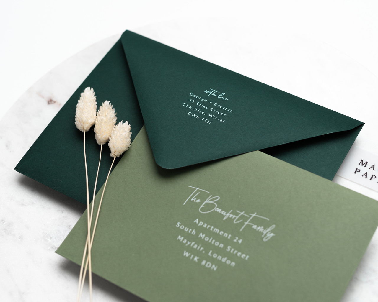 green wedding envelopes