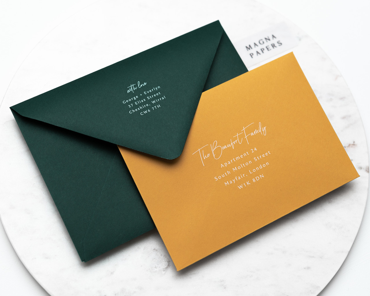 green wedding envelopes