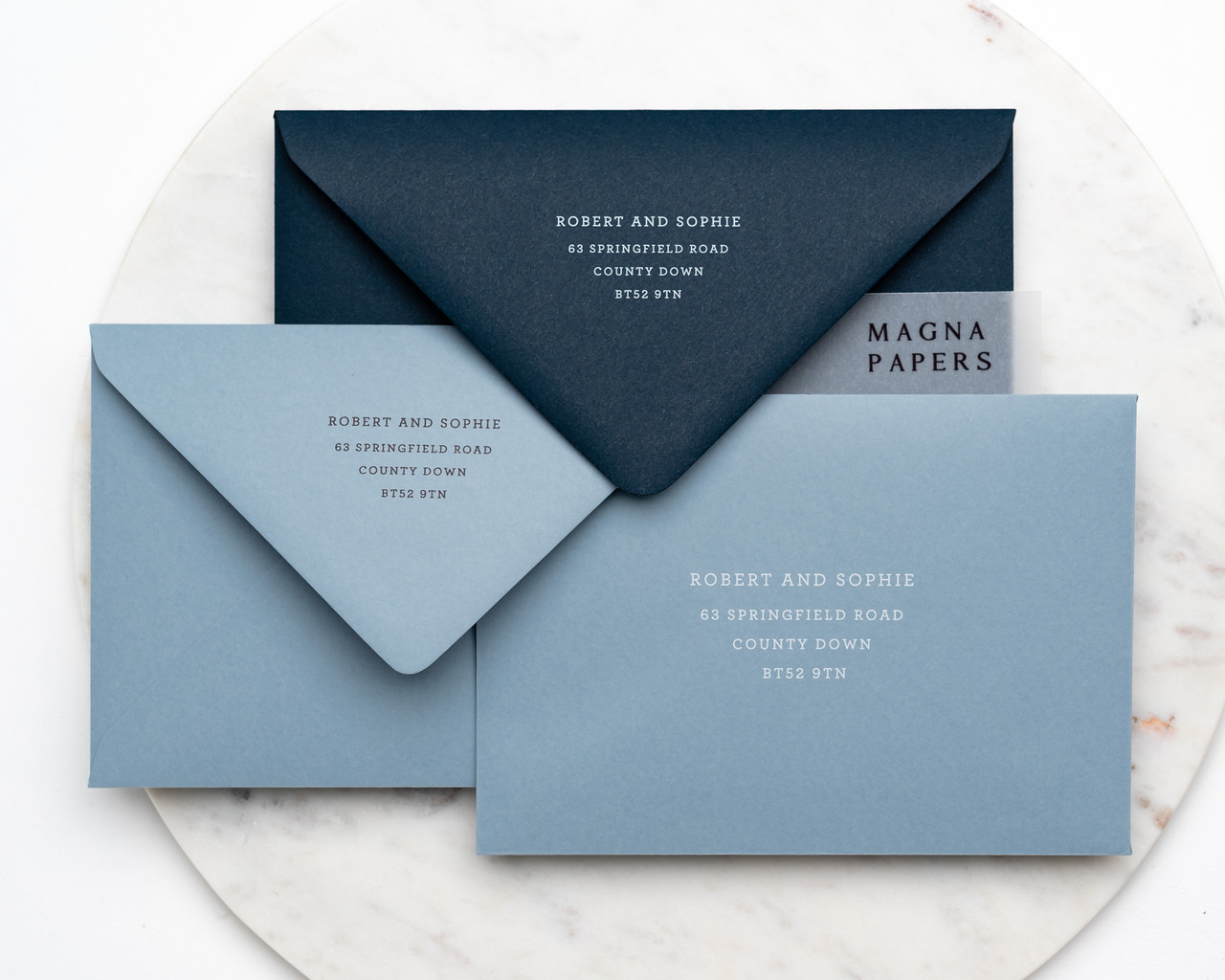 blue wedding envelopes