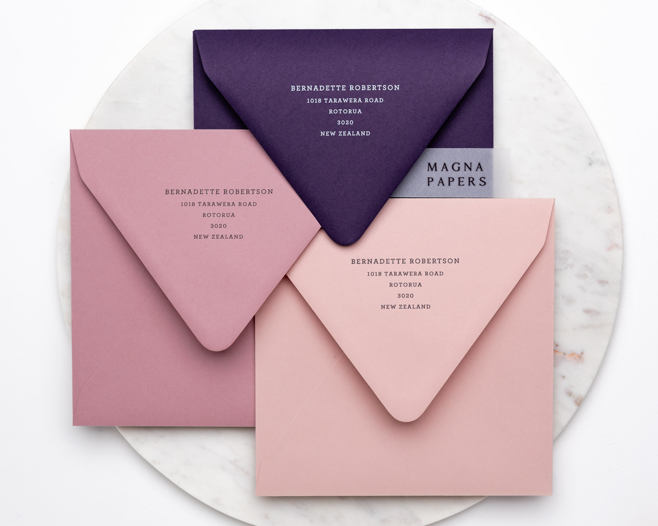 square dusty rose envelopes