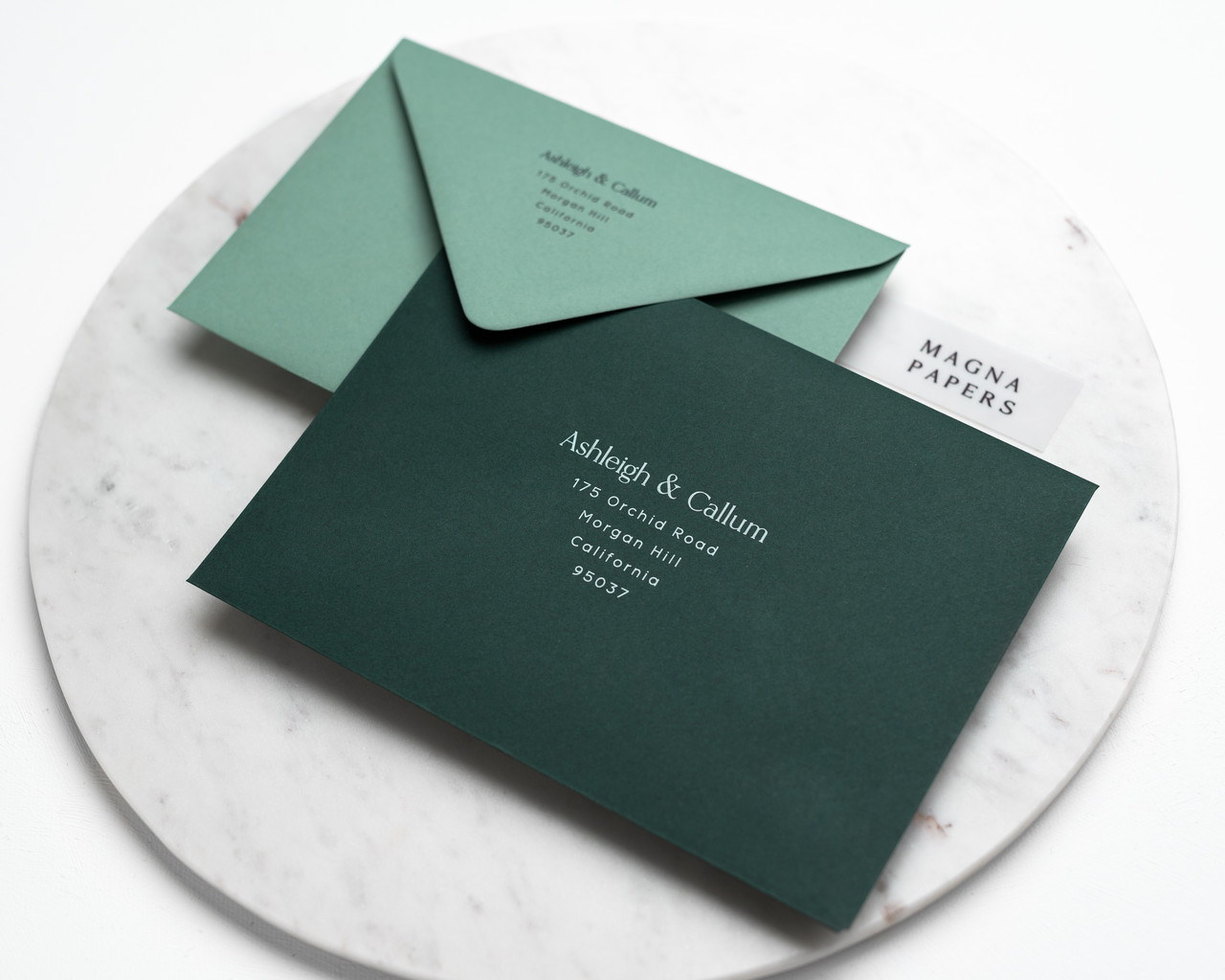 printed emerald envelopes