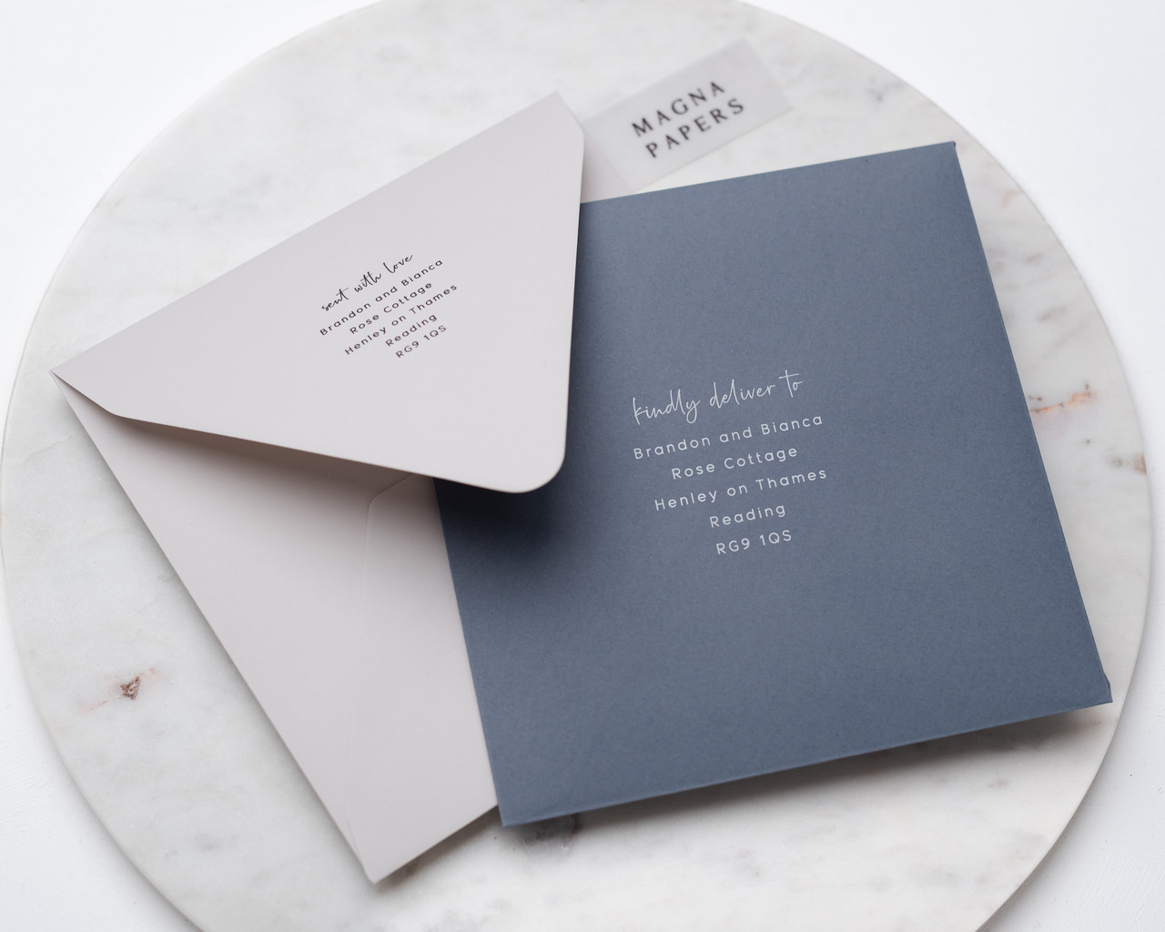 square Airforce blue envelopes