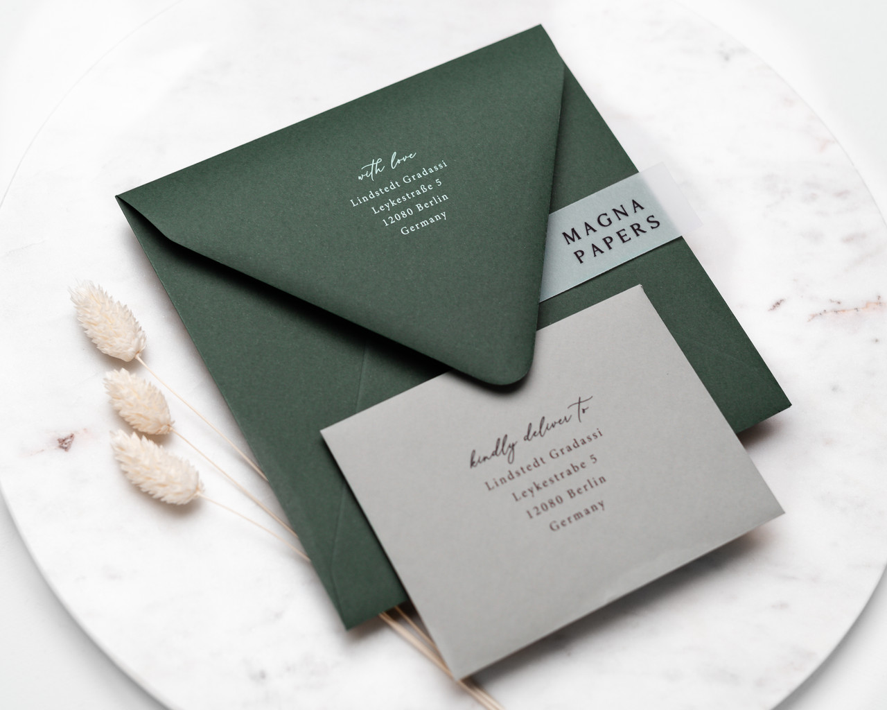 square khaki green envelopes