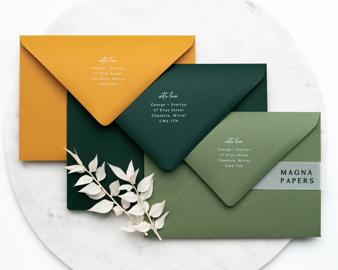 olive wedding envelopes